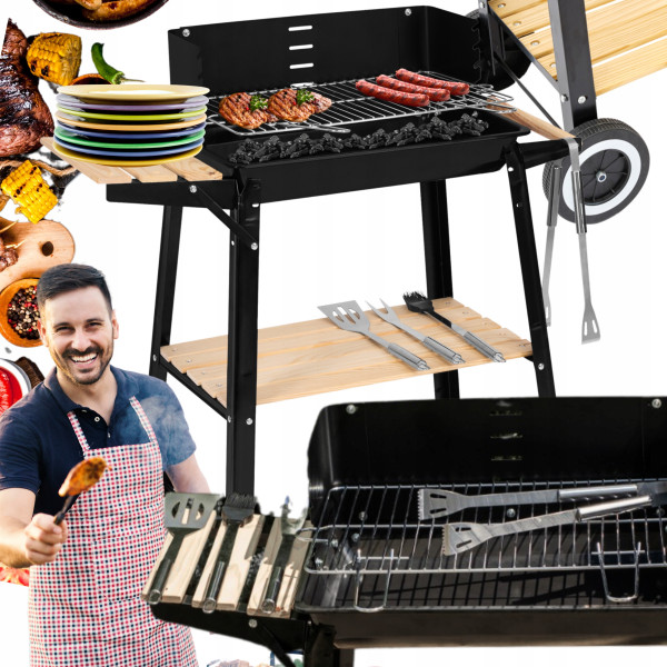 Grill węglowy ogrodowy z półką i kółkami Duży Bauhus
