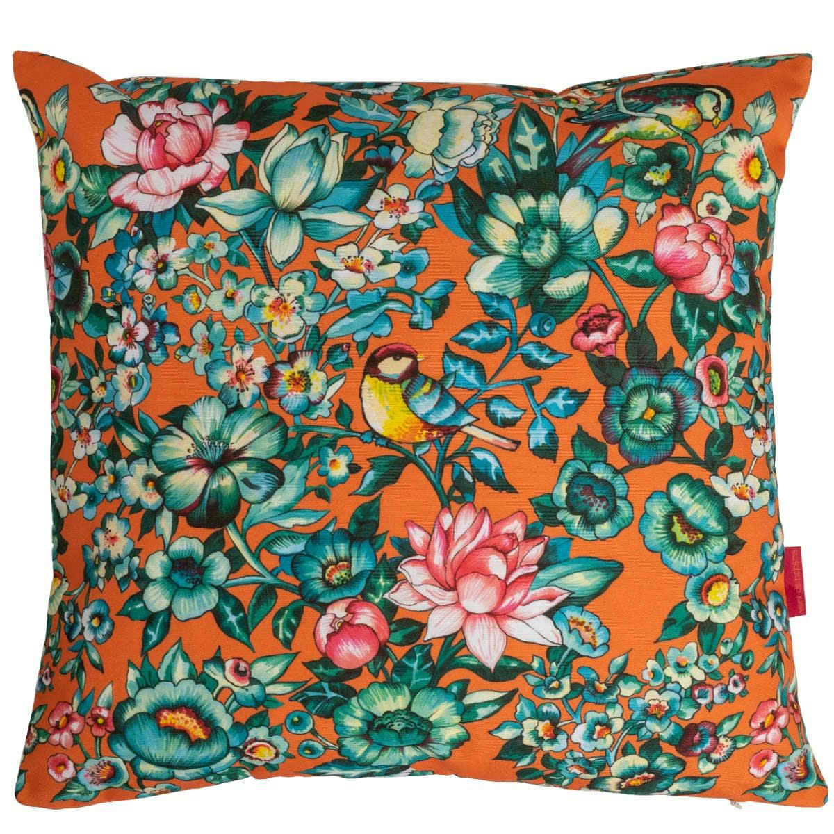 NILA - Housse de coussin extérieur fleuri orange 60x60