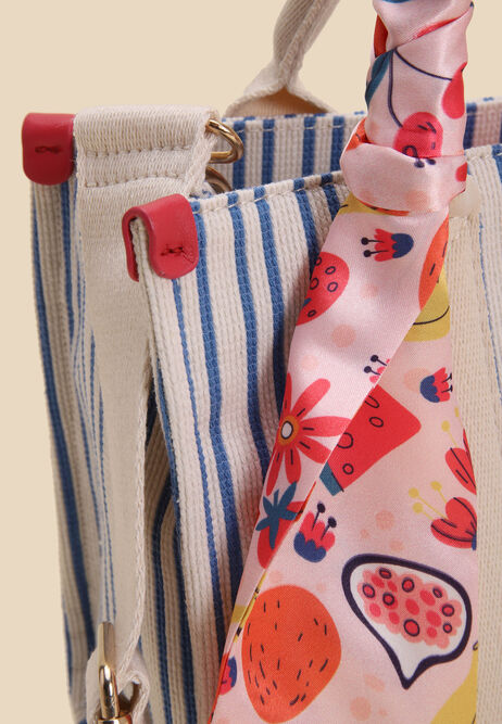 Womens Blue Stripe Charm Tote Bag