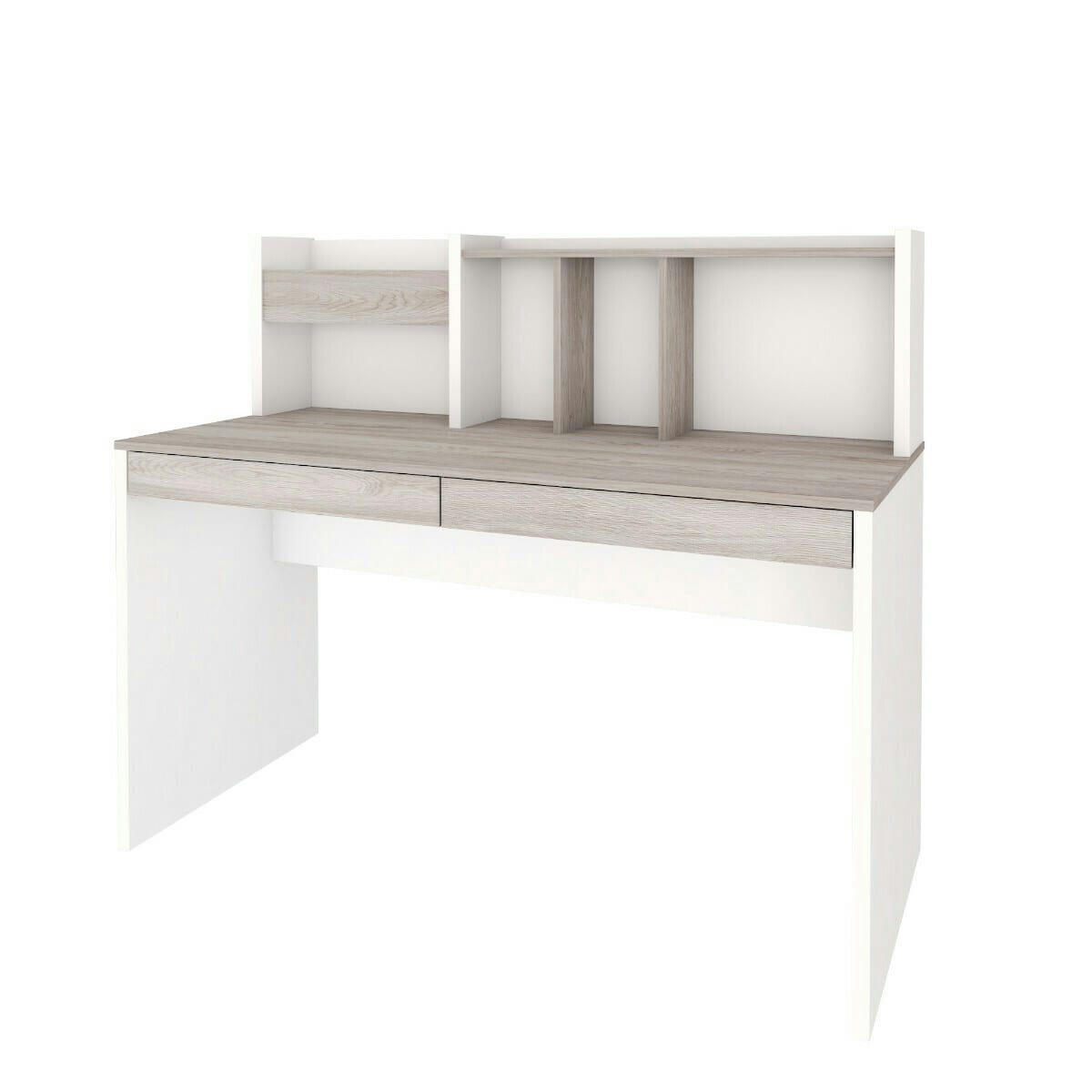 TACCO - Bureau avec sur-meuble effet bois blanc et bois