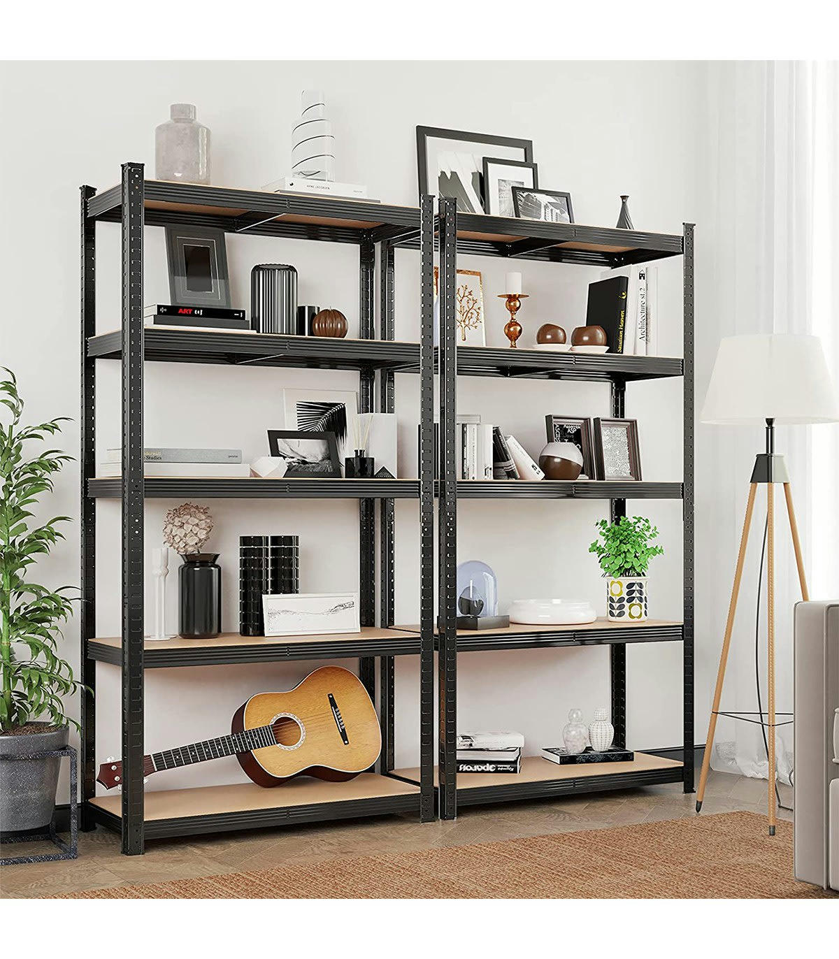 - Etagère en métal noir avec 5 niveaux modulables - L90 x H180 cm