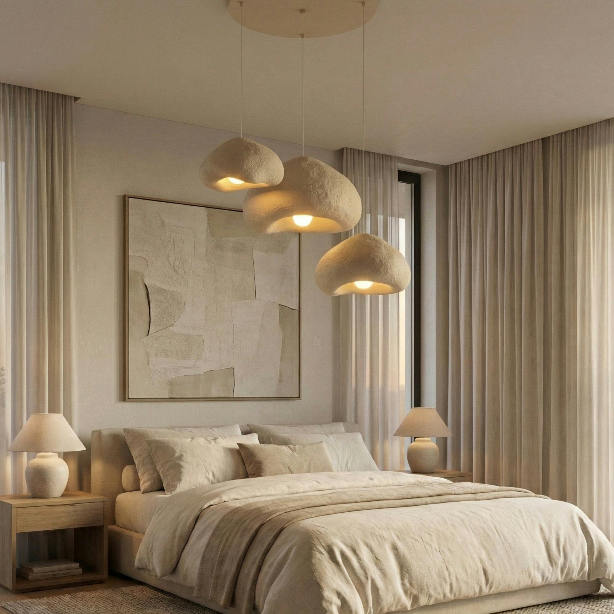 Suspension beige design organique 3 abat-jour NOXIS