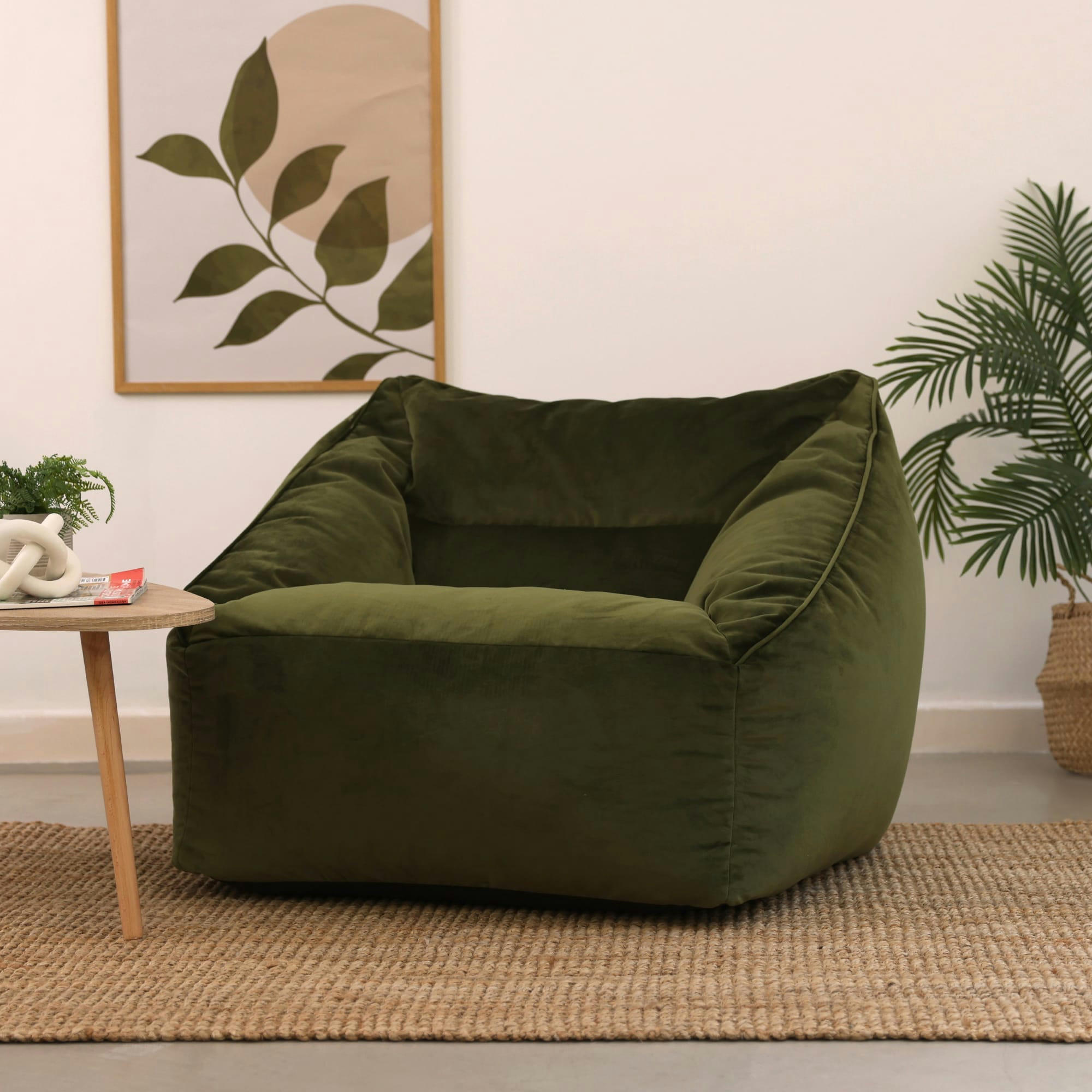 NATALIA - Pouf fauteuil velours vert olive