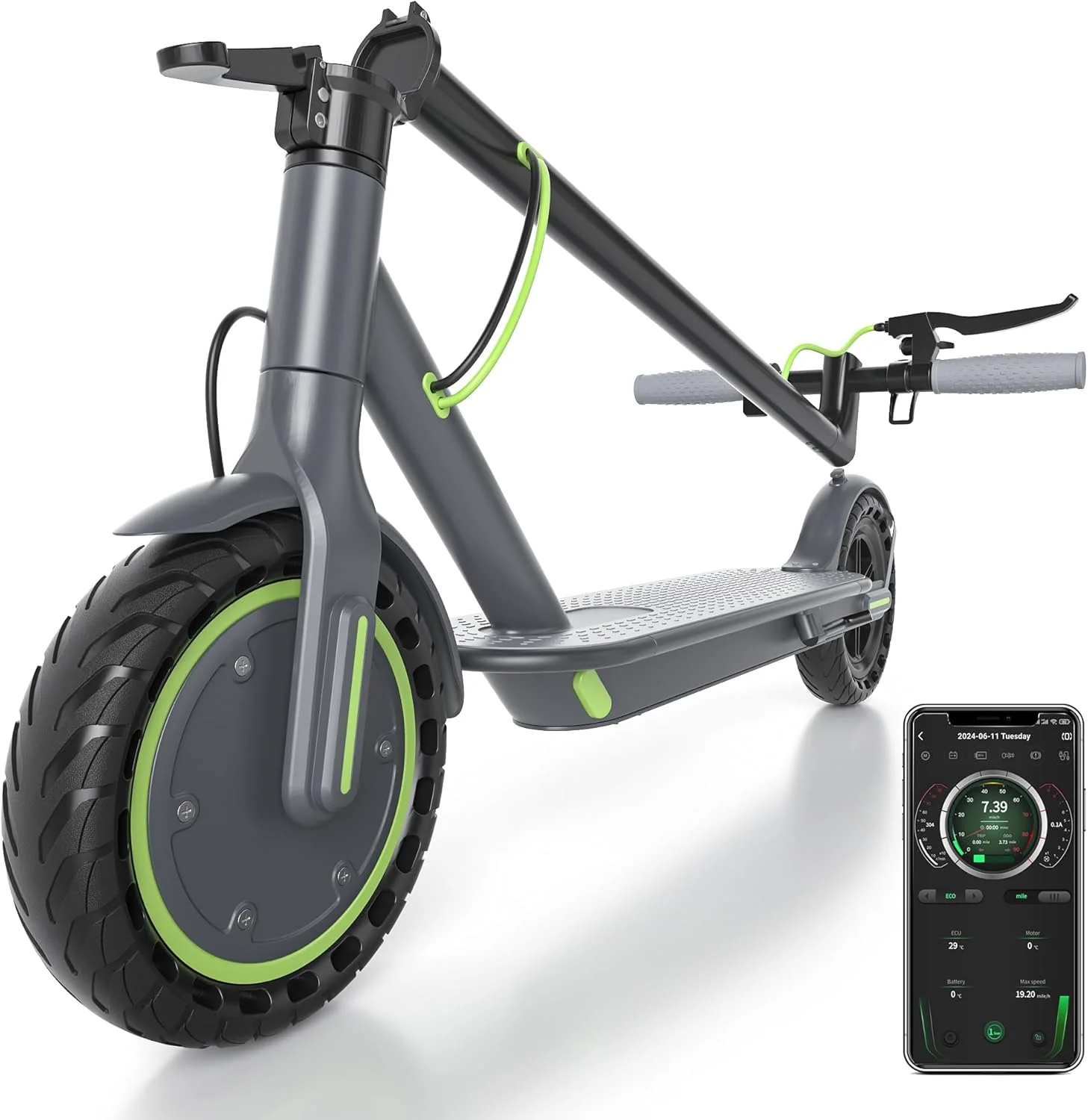 Electric Scooter - 8.5 Solid Tires, 350W Motor, Up to 19 MPH and 21-23 Miles Long-Range Portable Foldable Commuting Scooter for Adults with Double Braking System and App(10' 500W 27 Miles Dual shock absorption)