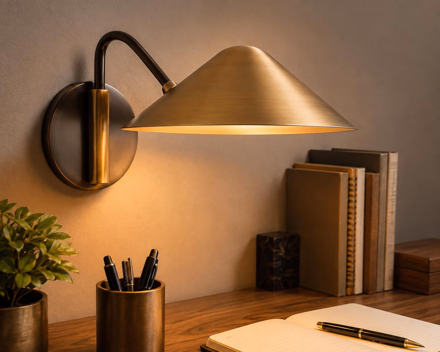 Handcrafted Brass Dome Wall Light, Mid Century Modern Italian Brass Sconce, Bedside Reading Lamp, Modern Cone Wall Light Fixture Hallway