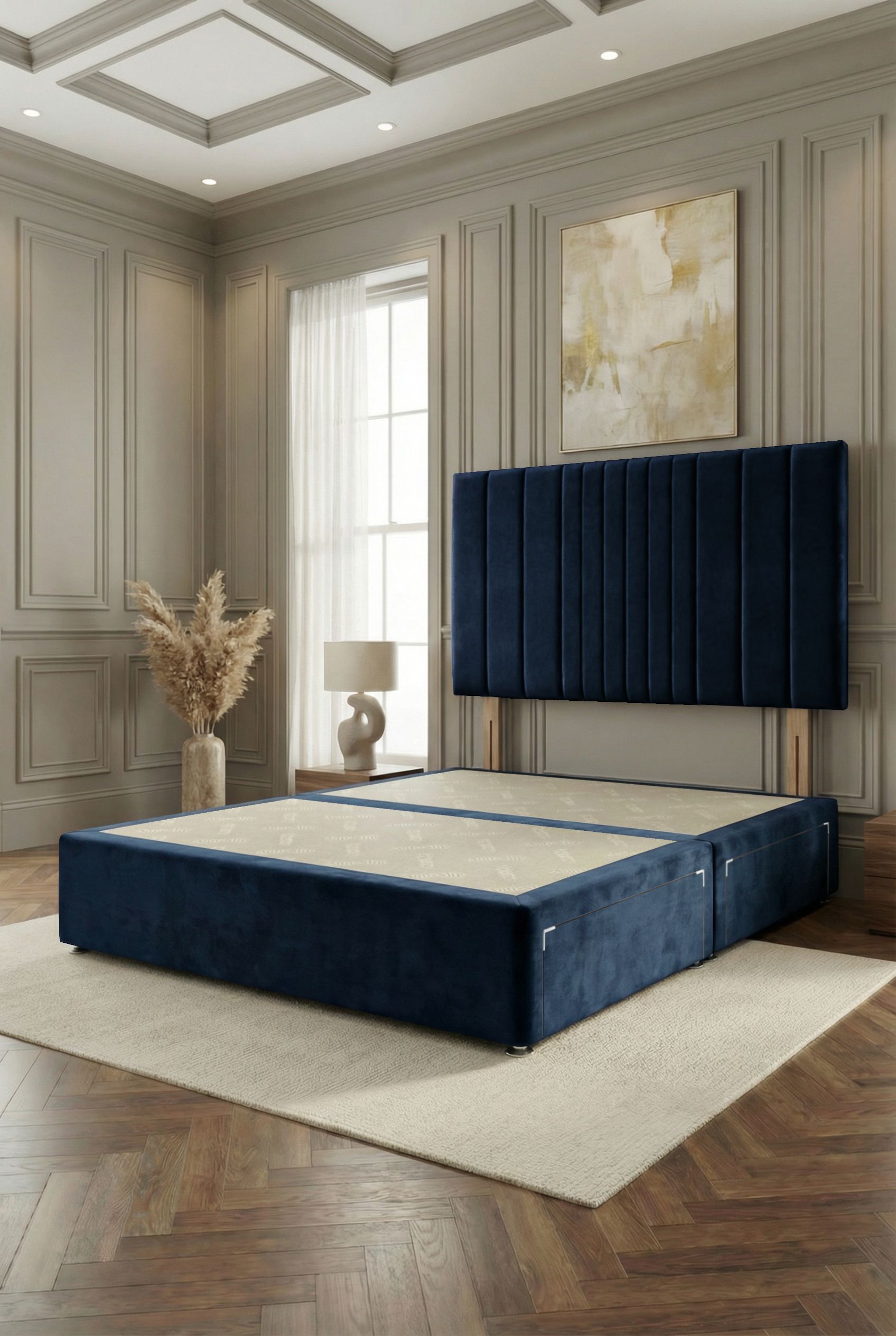 Somnior Alexas 2 Drawers Divan Bed with 30" Upholstered Headboard Plush Velvet