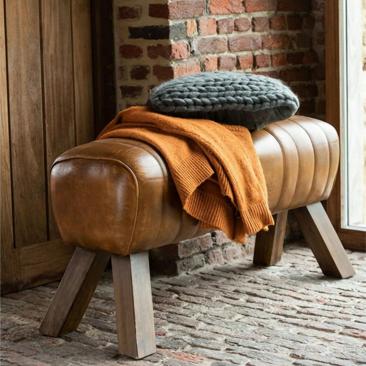 HORSE - Banc design cheval d'arçon en cuir et bois