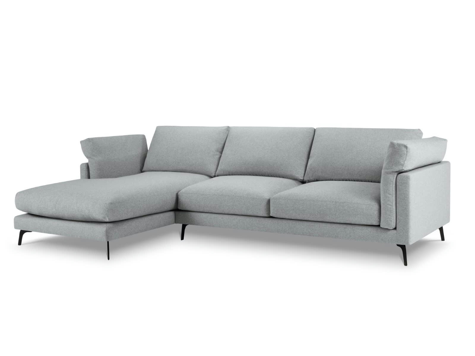 CAMILLE - Canapé D'Angle Gauche 5 places en Tissu Structurel Gris Clair