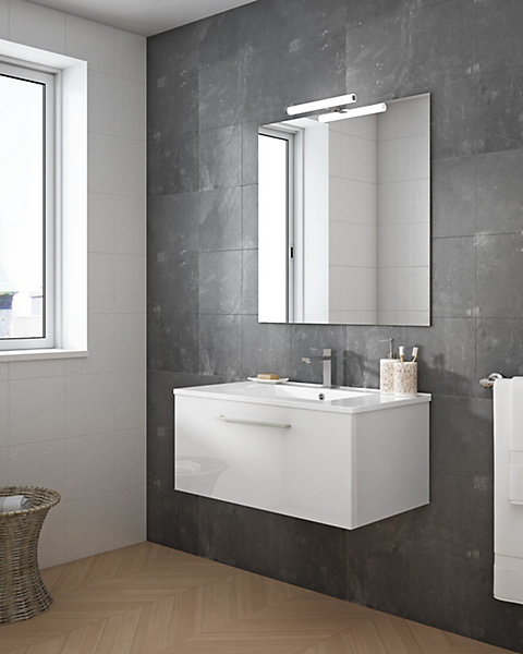 Ensemble de salle de bain meuble suspendu 80cm NICE CLASSIC blanc brillant - Vasque - Miroir - Applique