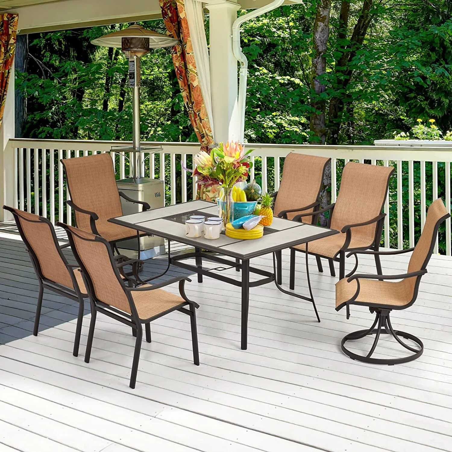 EROMMY 66'' Large Outdoor Dining Table, Metal Steel Table with 1.77 Umbrella Hole for Garden, Backyard and Lawn