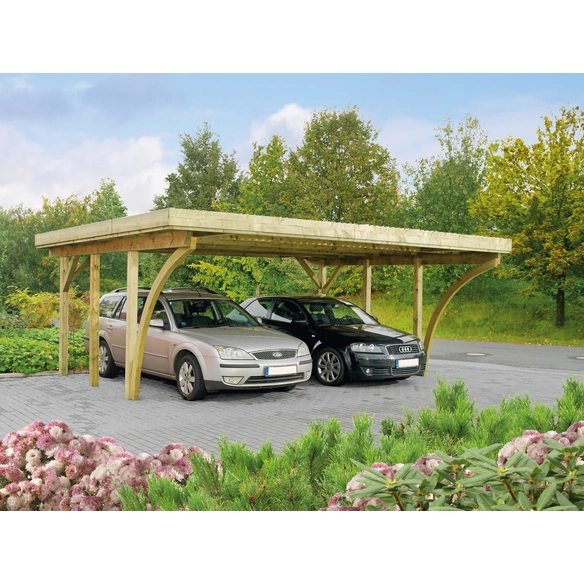 Doppelcarport »Köln 2«, Außenmaß BxT: 604 x 760 cm, braun, Holzart: Kiefer