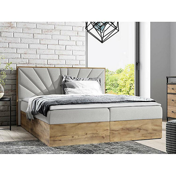 Lit continental Baltimore 191, Unique, Gris, Tissu, Disponible