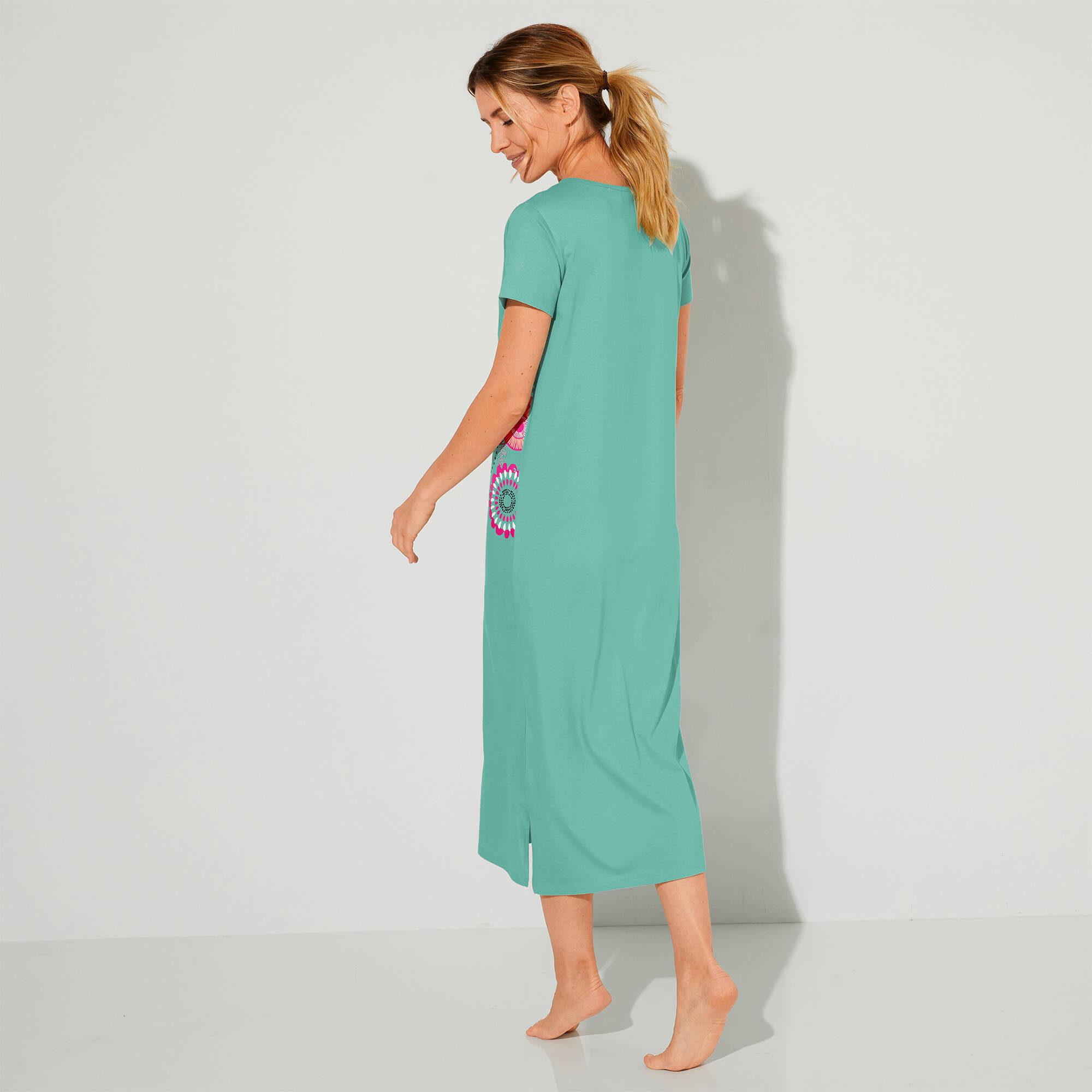 Chemise de nuit longue imprimé rosaces