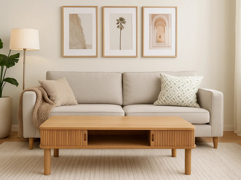 Ława Ligna 130 cm lamelowa z półką, Oak lacquered
