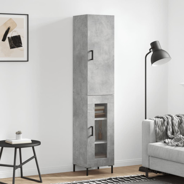 Szafka Komoda Regał Szara Beton z Drzwiami Szklanymi 34.5x34x180 cm