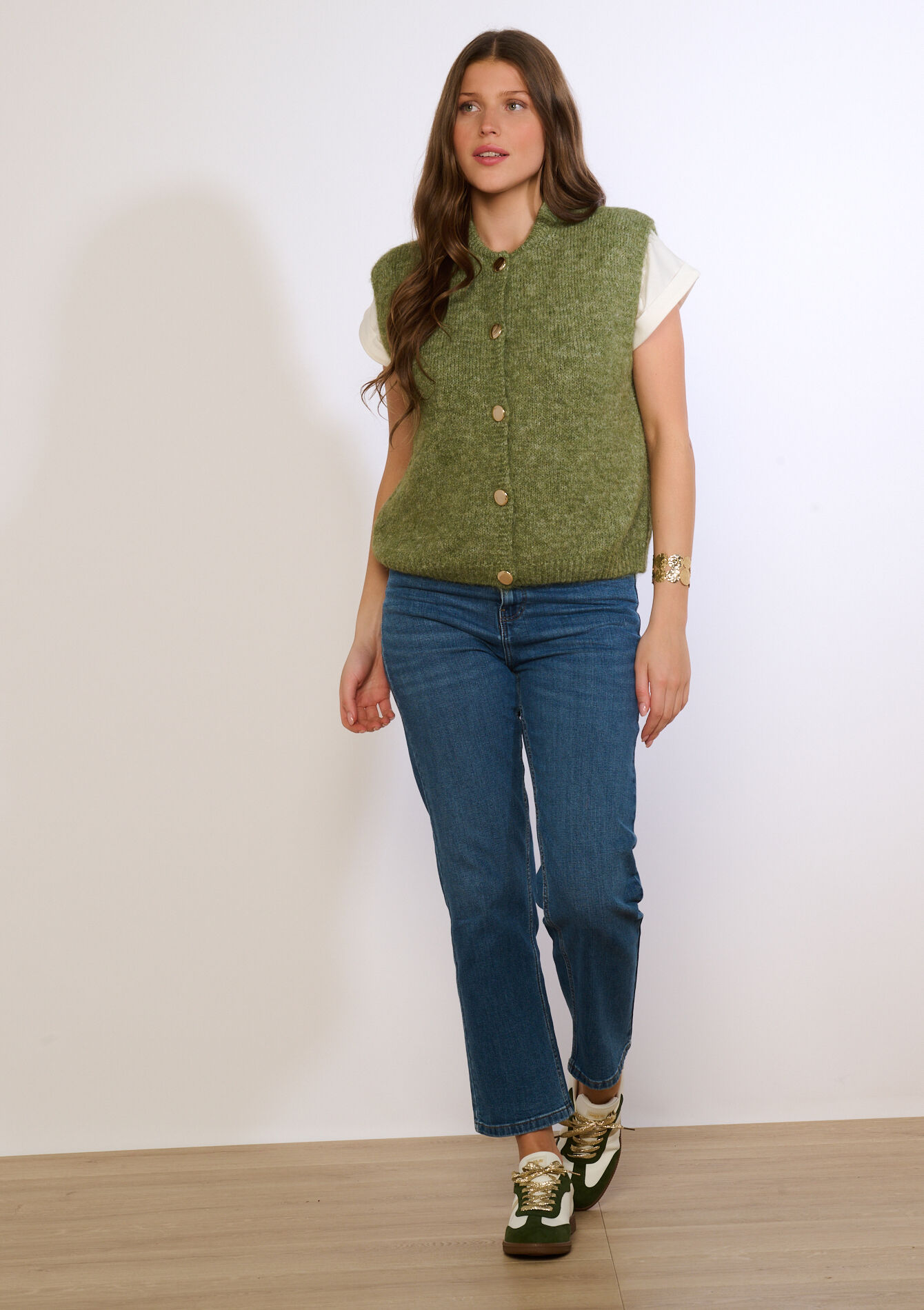 Mouwloos gebreid gilet