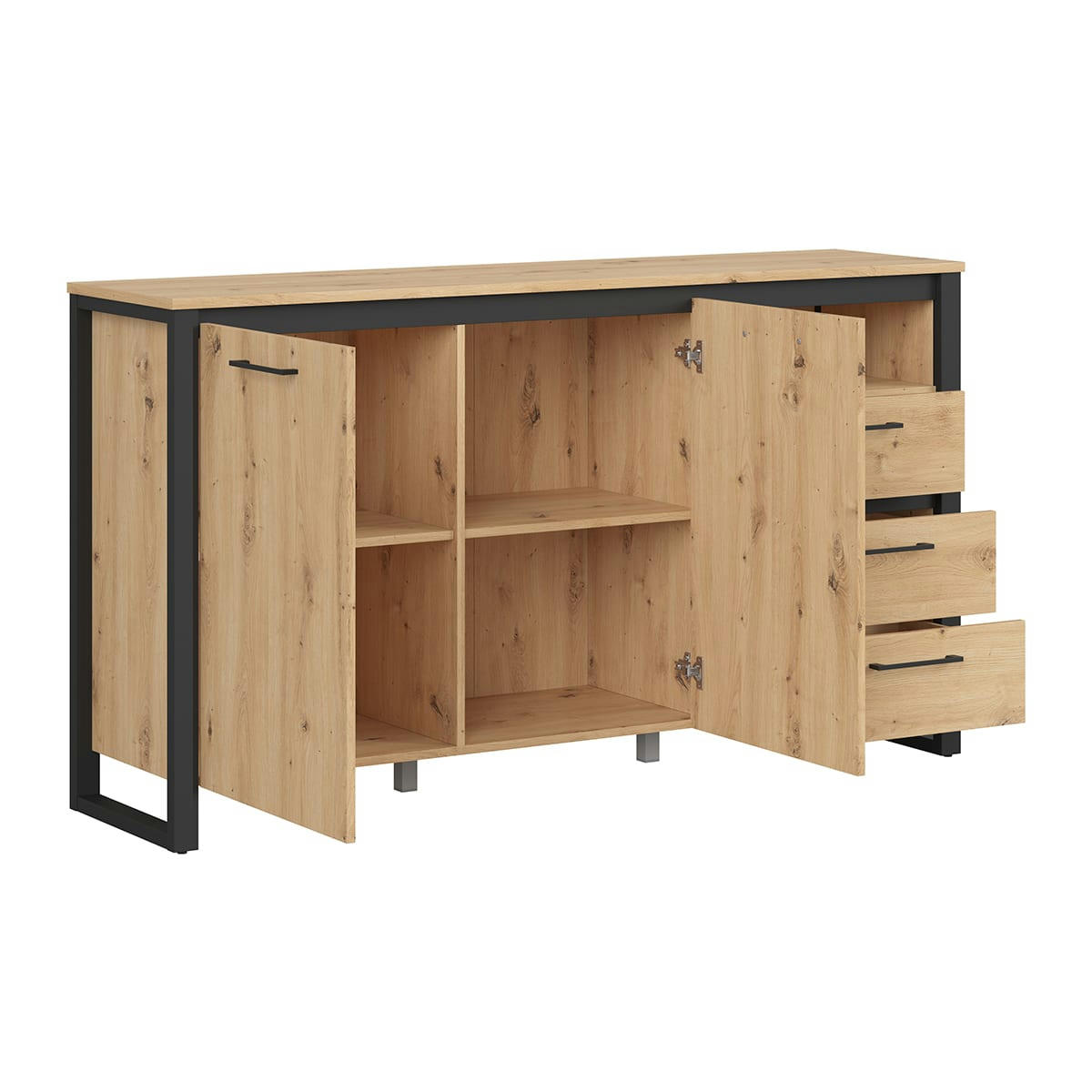 - Buffet 2 portes 3 tiroirs naturel et noir