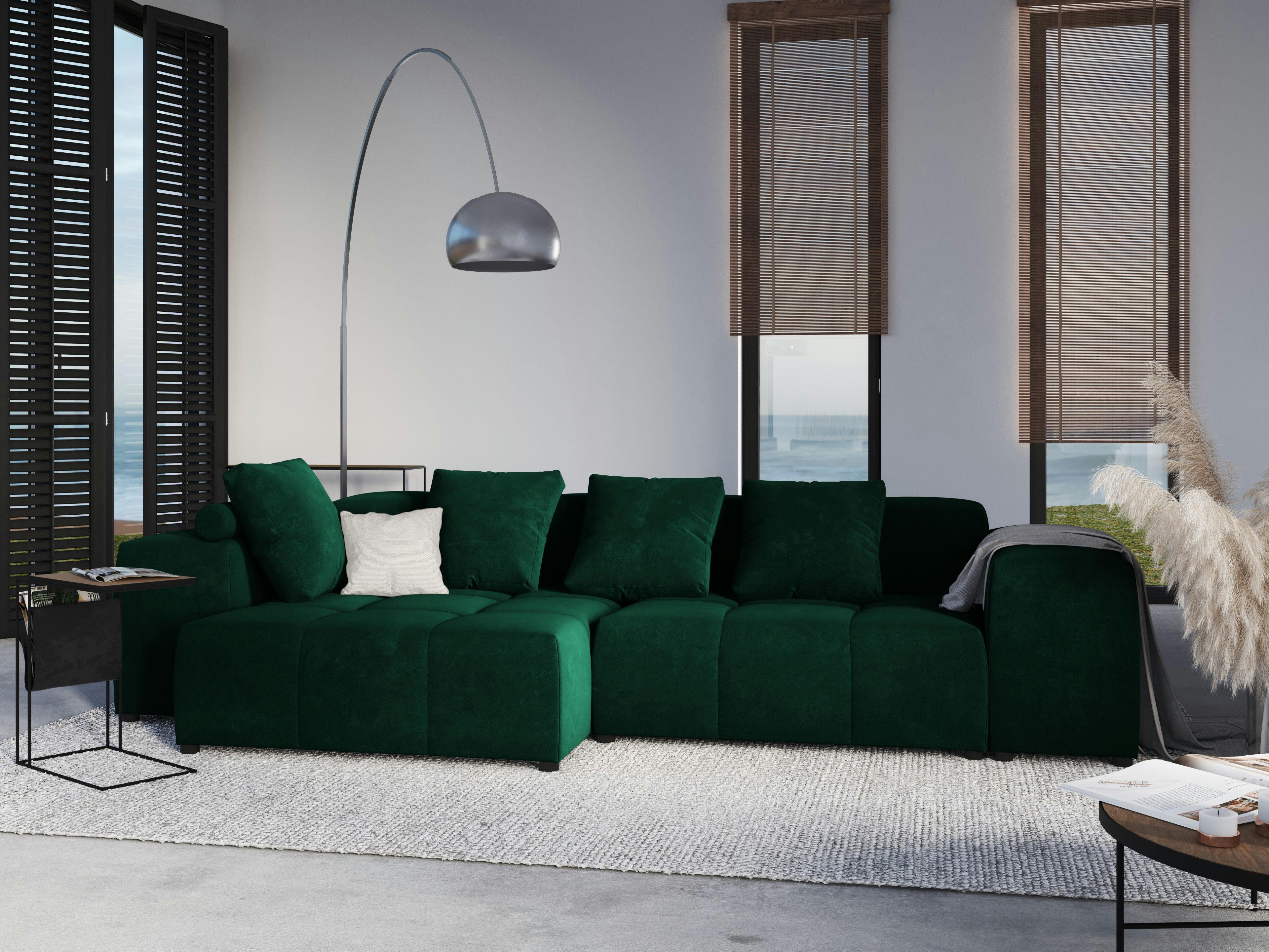 MARGO - Canapé d'angle 4 places en velours vert bouteille