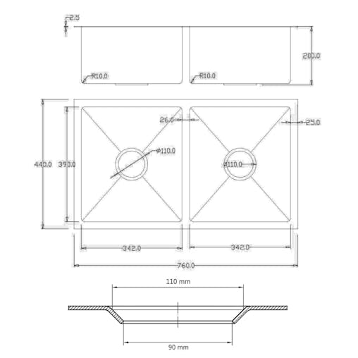 NNEVL Handmade Kitchen Sink with Overflow Hole Stainless Steel