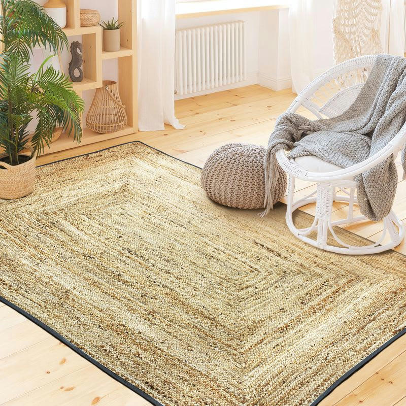 FUNNY - Tapis en jute et coton bande gris foncé 120x170