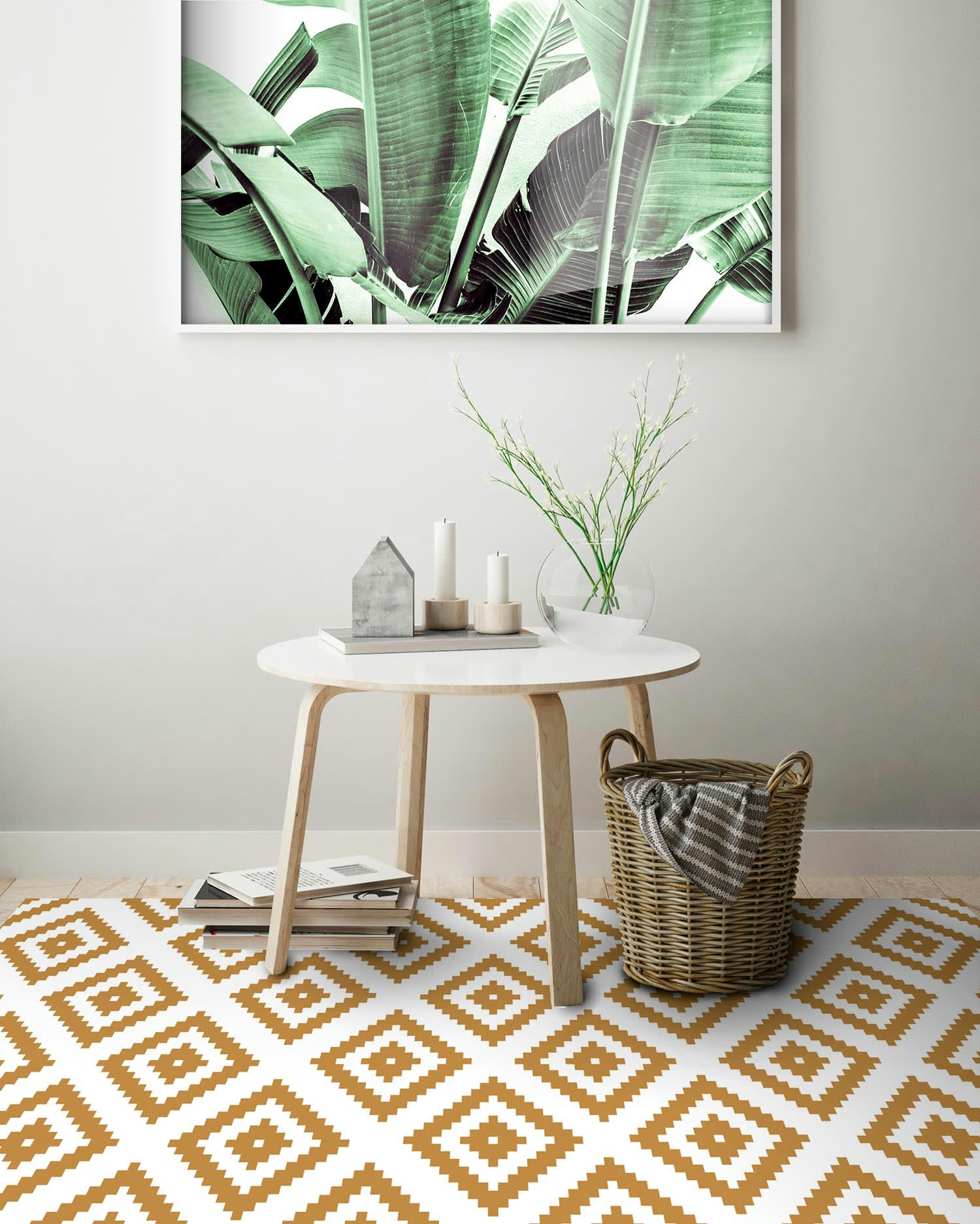 - Tapis vinyle carrés moutarde 60x200cm