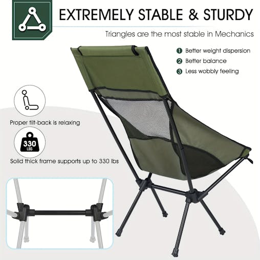 NNETM Folding Camping Chair Lightweight High Back Seat