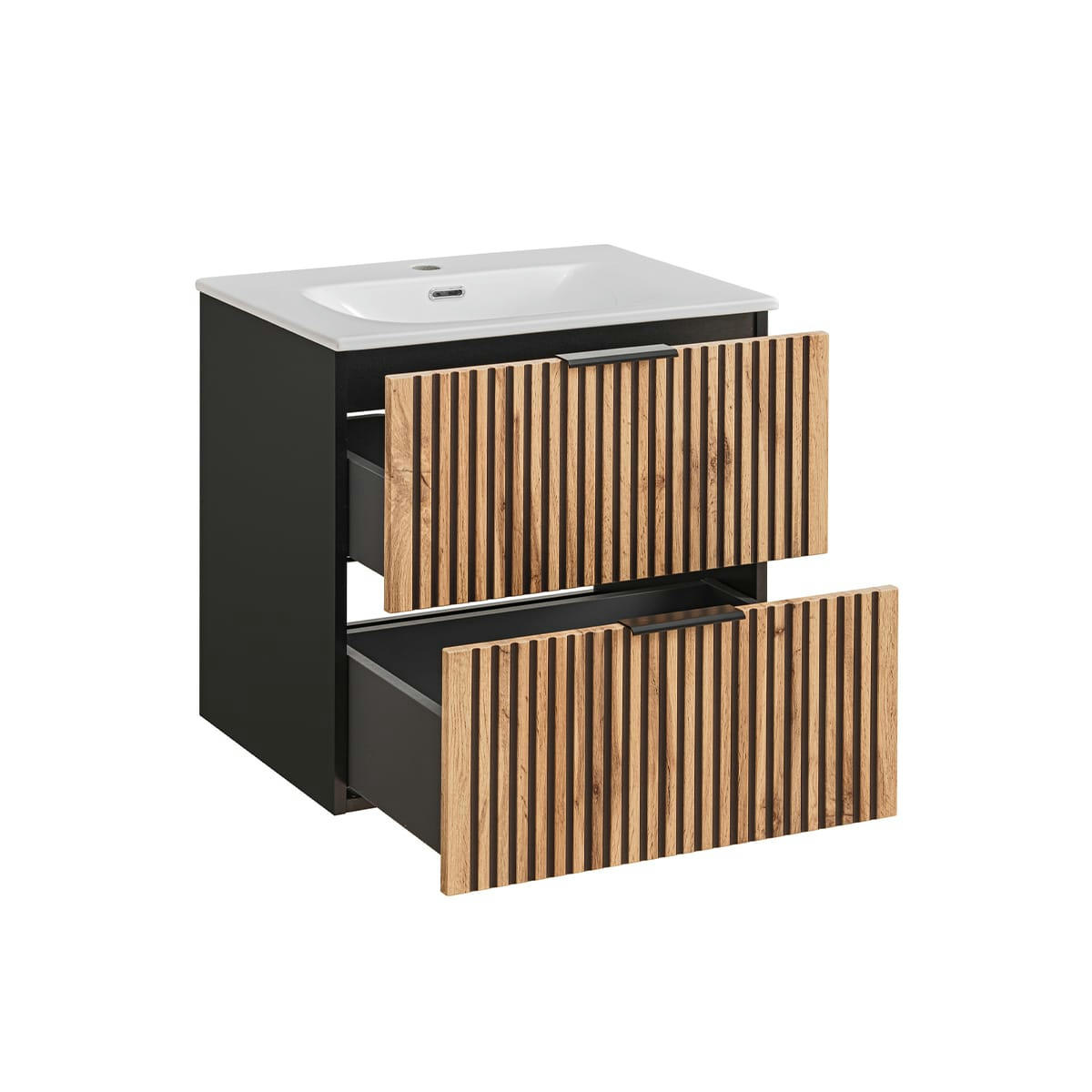 - Meuble simple vasque encastrée 60cm naturel et noir