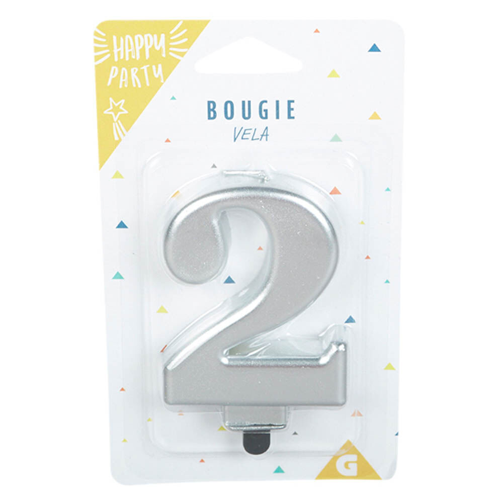 Bougie anniversaire chiffre 2 mat argenté