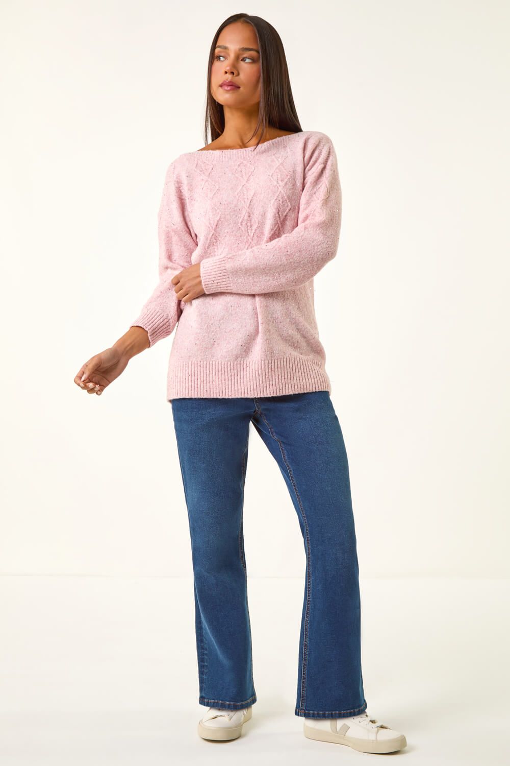 Roman Petite Sequin Cable Knit Jumper