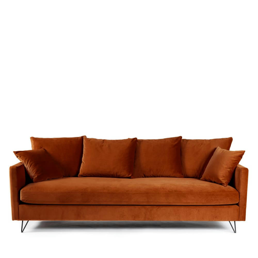 VILLABON - Canapé convertible 4 places en velours pieds épingles noirs rouille