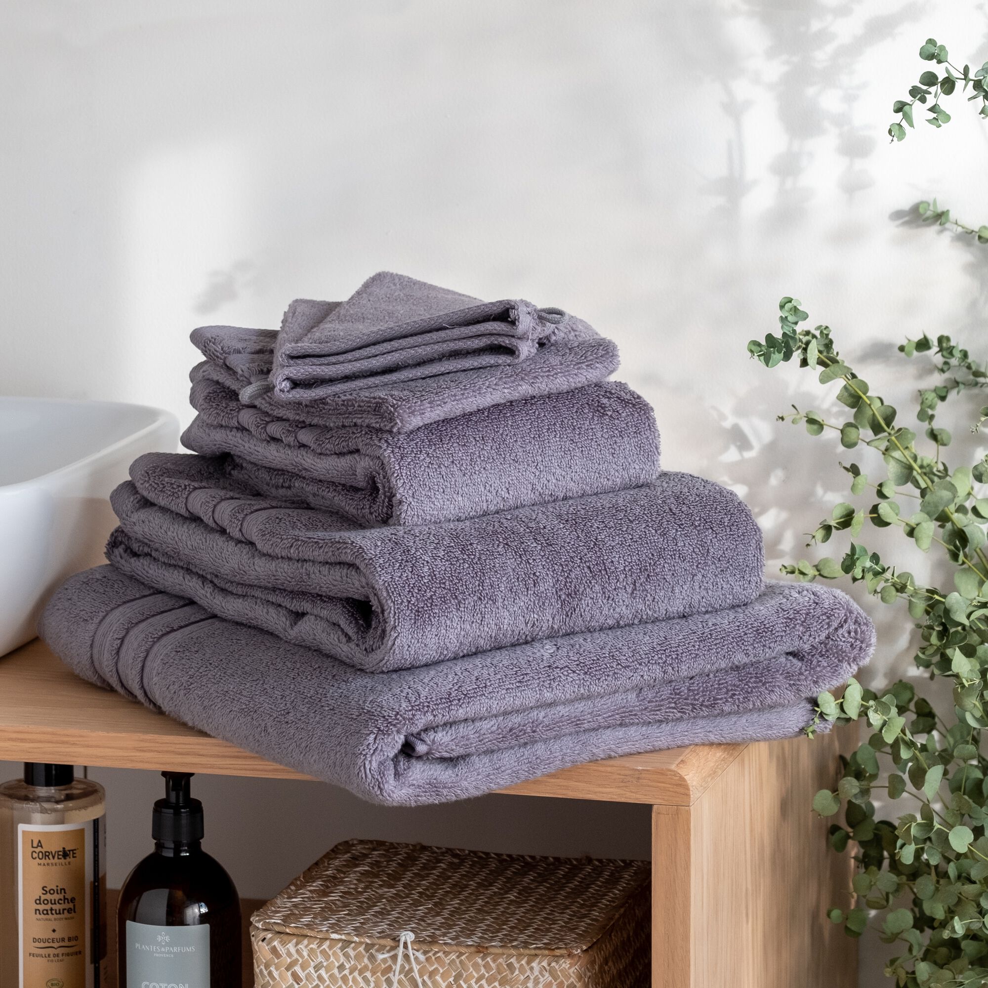 NOUN - Lot de 2 serviettes invité bouclette en coton - gris anthracite 30x50cm