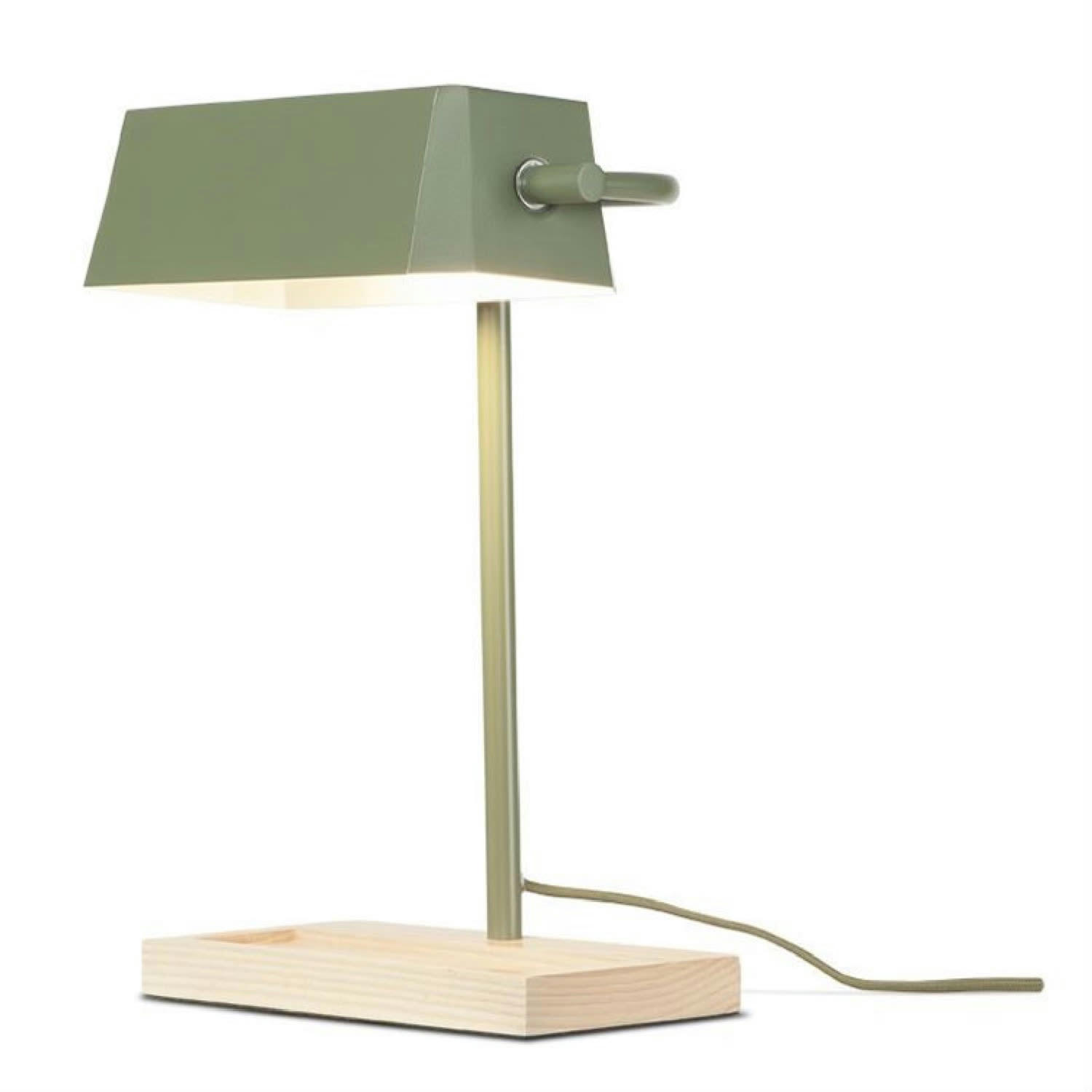 CAMBRIDGE - Lampe de bureau bois/métal vert H40cm