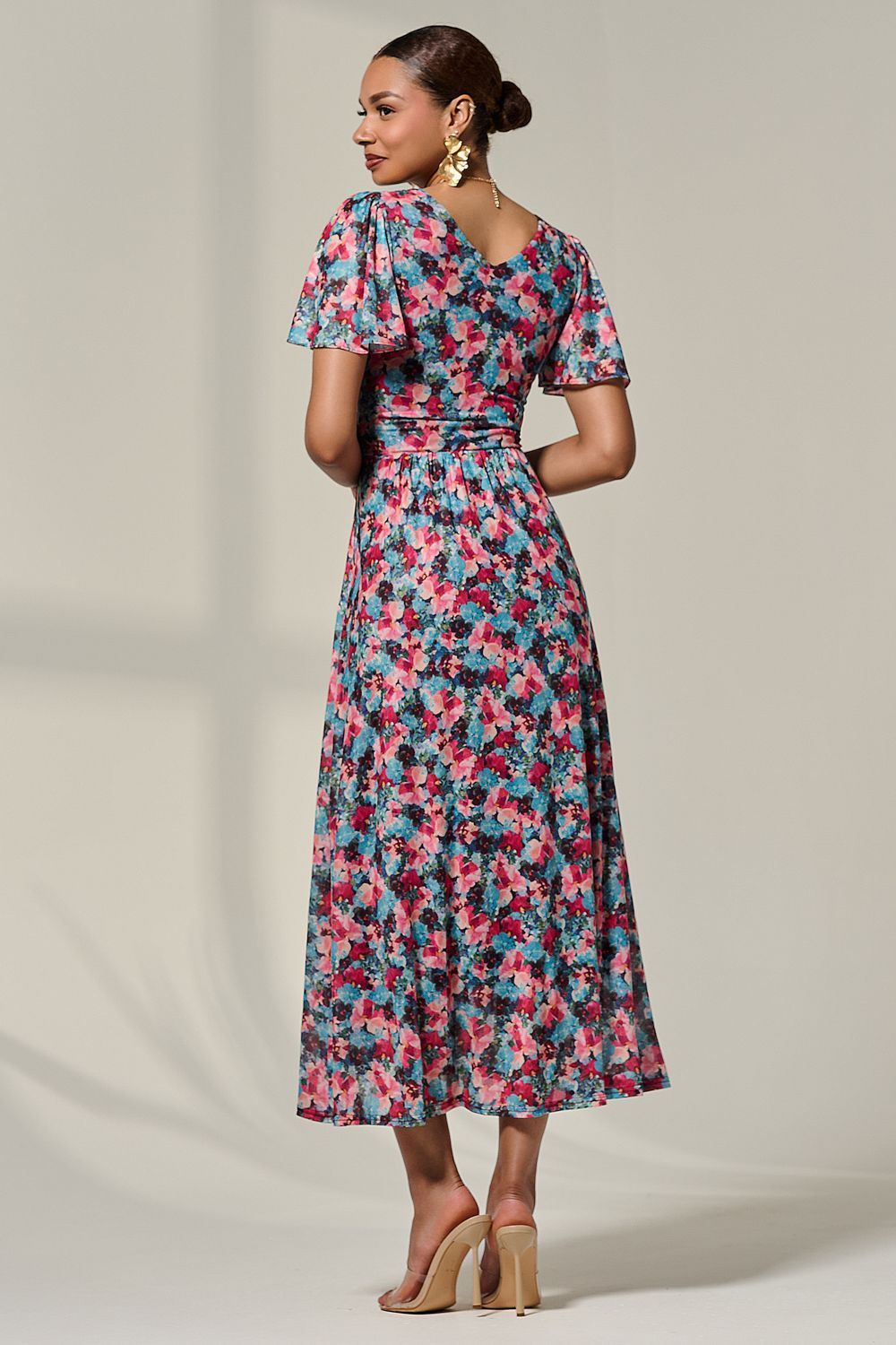 Jolie Moi Wrap Front Mesh Maxi Dress