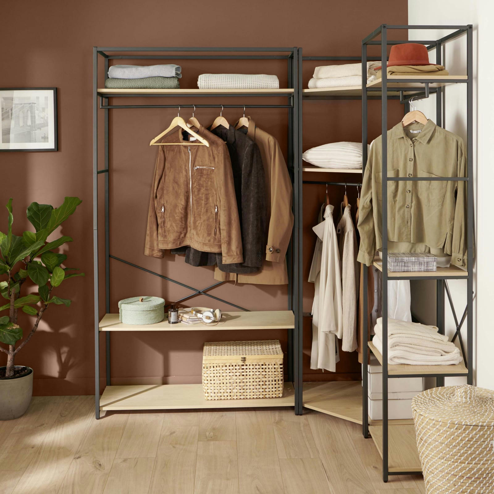 JUNE - Portants vêtements bois et métal NOIR - Lot de 3 -