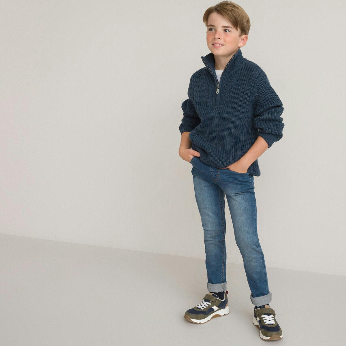 Pull col montant zippé en grosse maille