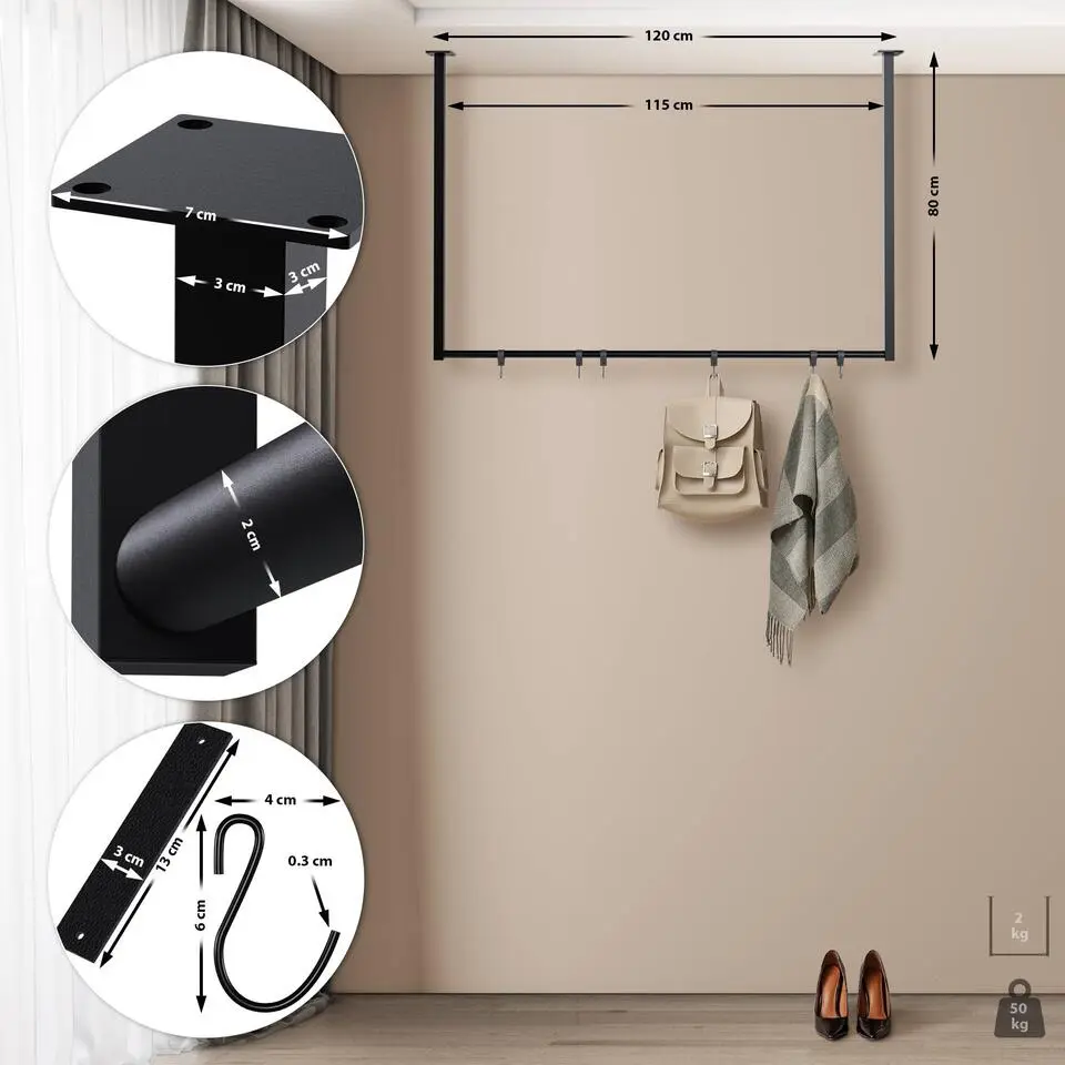 CLP Kledingrek Fenton 80x120x7 cm - zwart