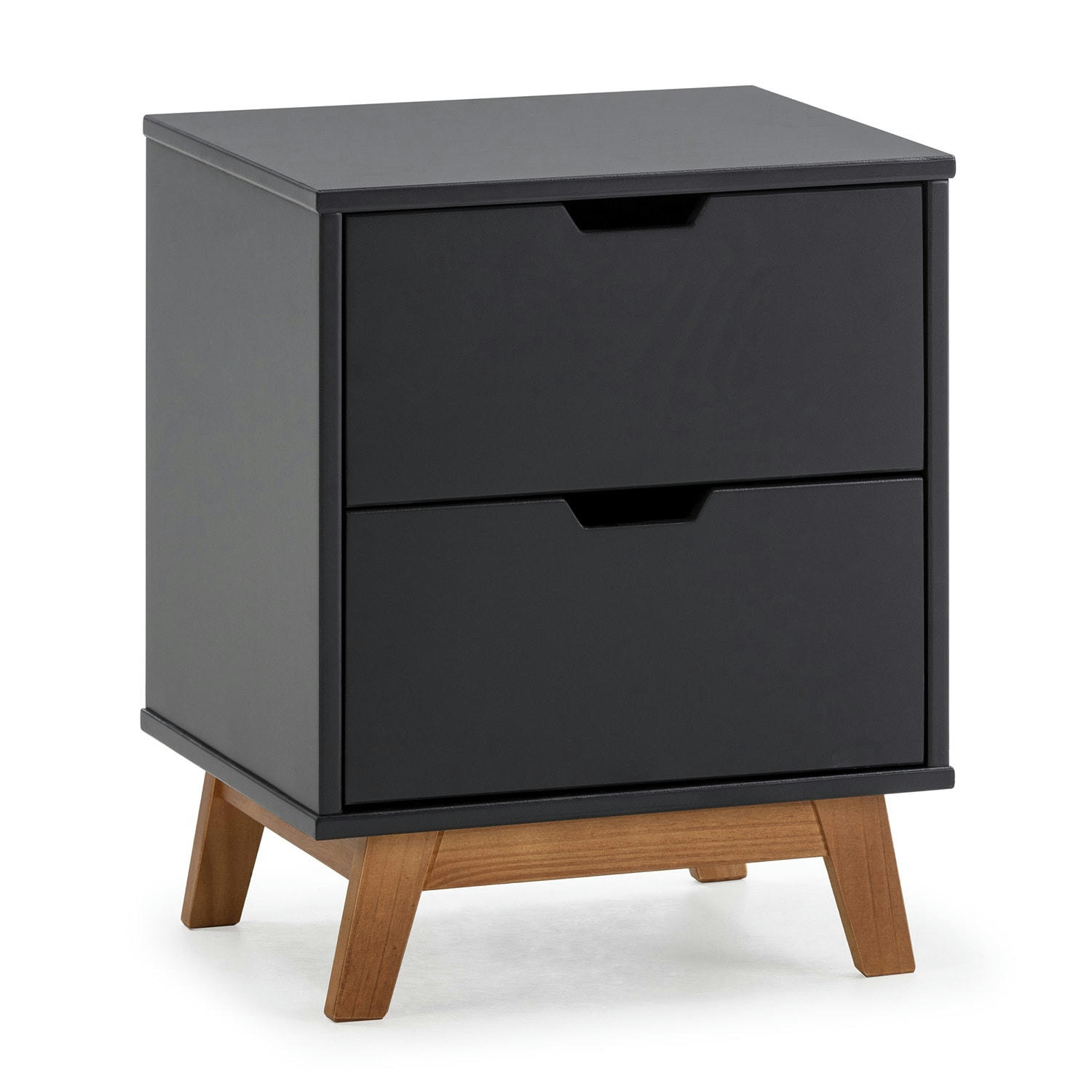 MIRANDA - Table de chevet 2 tiroirs gris, mdf laqué, gris anthracite