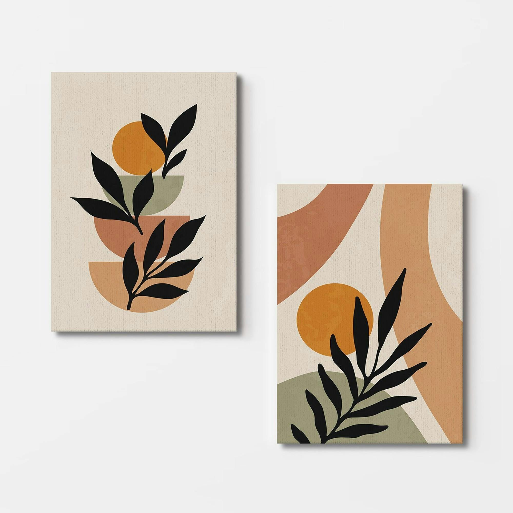 Tableau abstrait feuilles d'olivier – tons nature (set de 2)