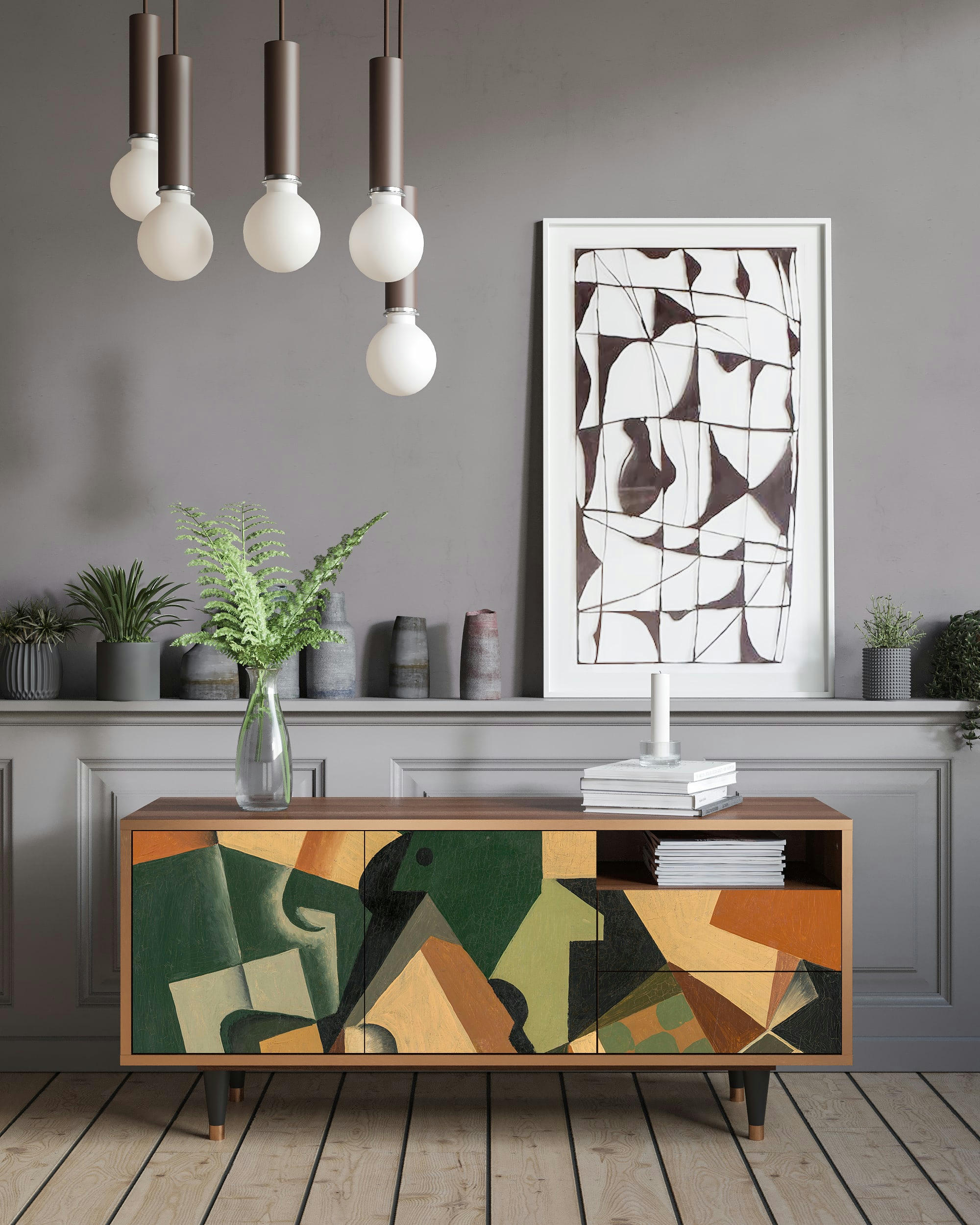 GLASS AND CHECKERBOARD BY JUAN GRIS - Meuble TV  multicolore 2 tiroirs et 2 portes L 125 cm