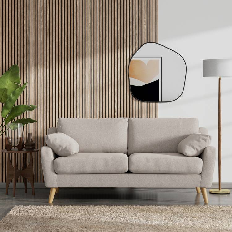 Habitat Ivor Fabric 3 Seater Sofa - Stone - Ash Leg