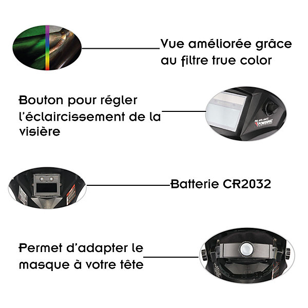 Masque de soudure professionnel auto-obscurcissant échelon 9/13 DIN Noir technologie True Color