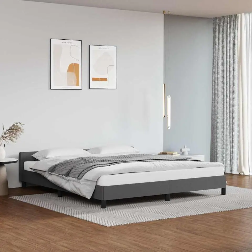 vidaXL - Tweepersoonsbed met hoofdeinde zonder matras - Grijs - 160x200 cm