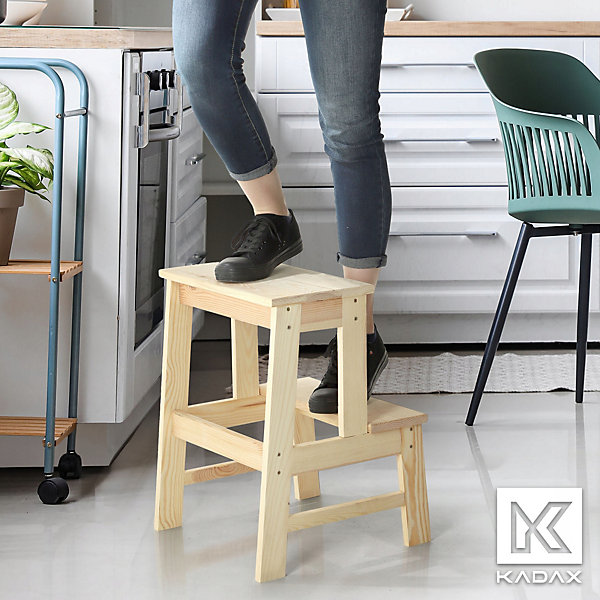 KADAX Tabouret De Cuisine En Bois Plateforme 50cm Avec Marche Solide