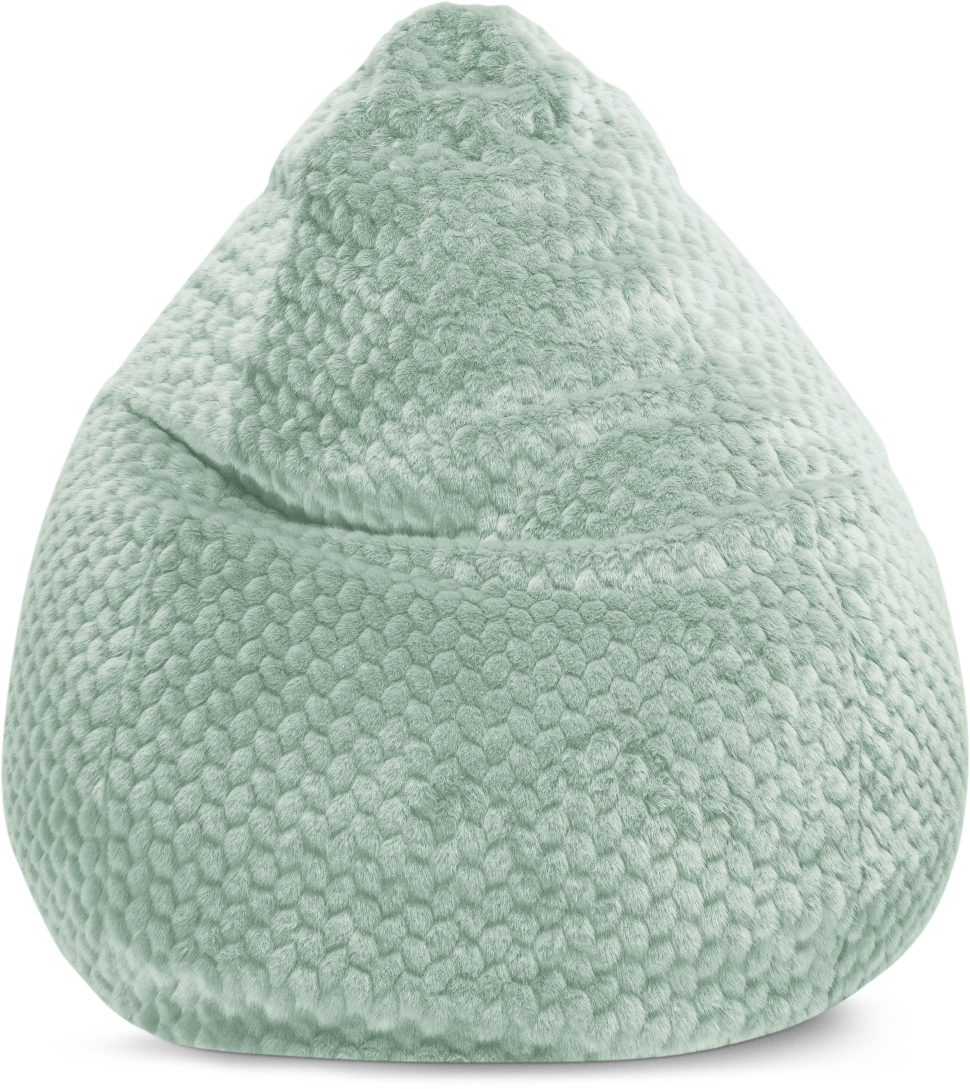 MINK - Pouf poire XXL fausse fourrure douce à relief vert sauge 80x130cm