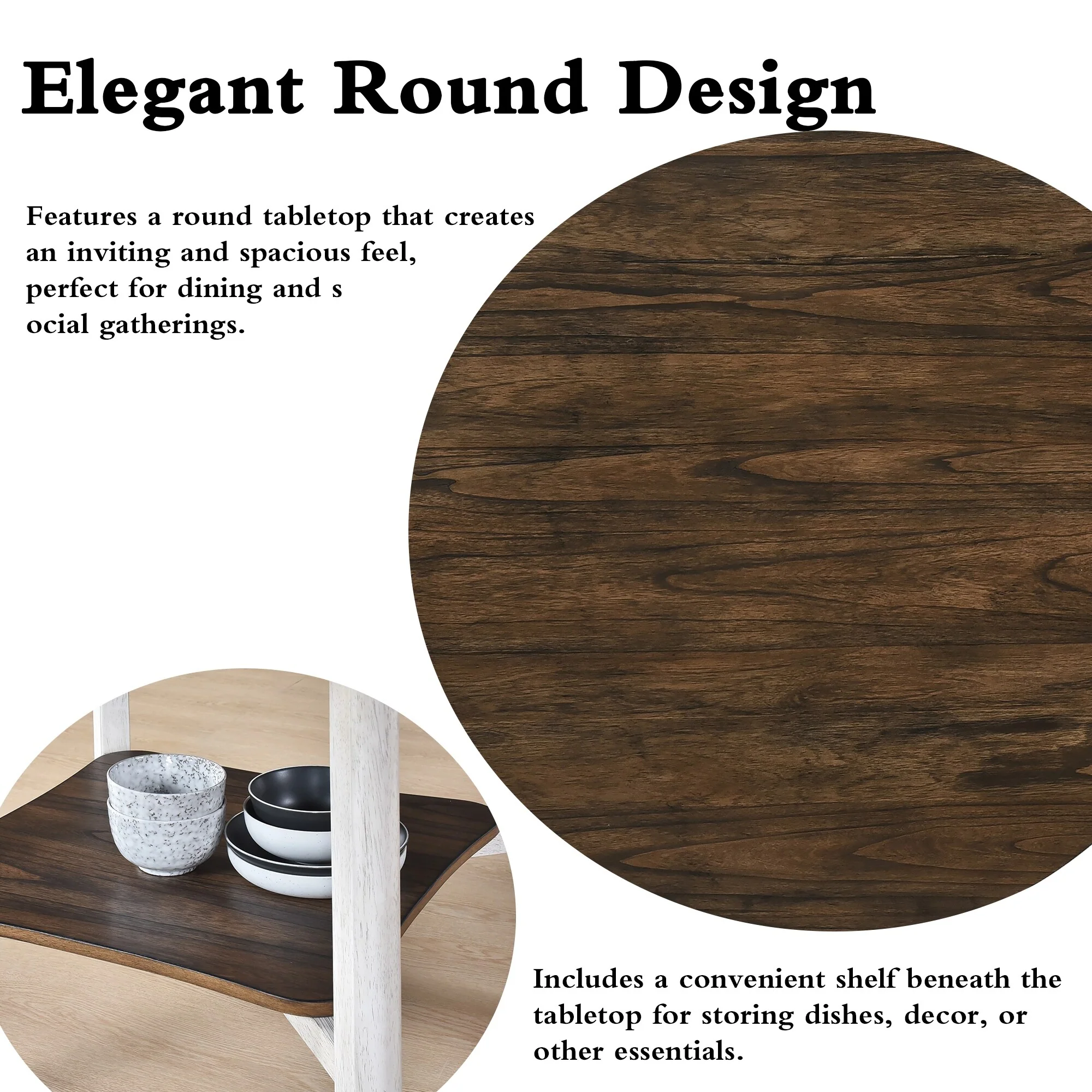 45.7Inch Round Dining Table with Shelf