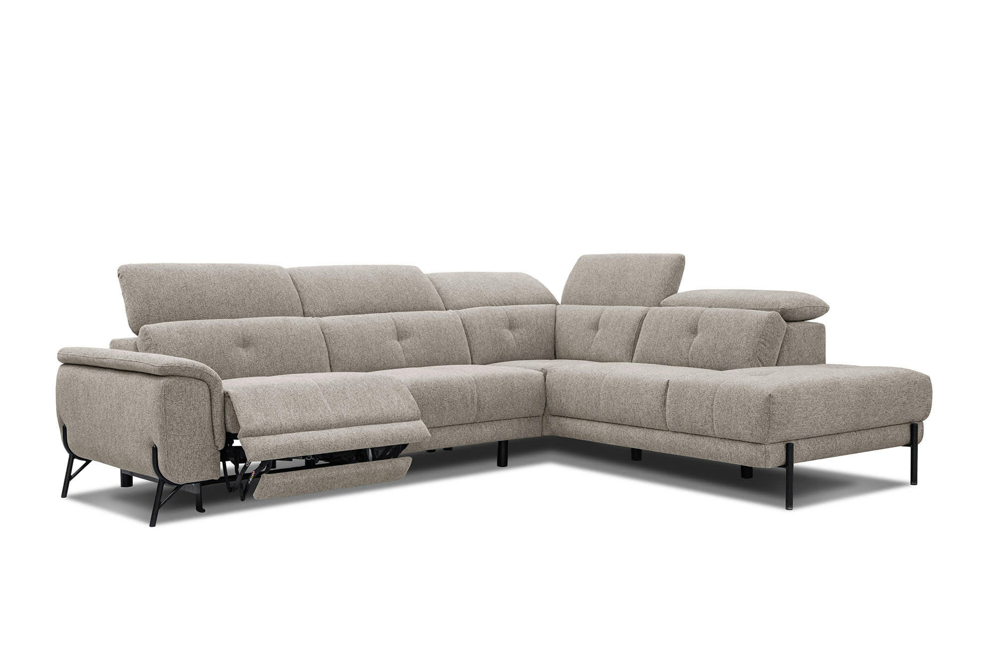 AVENA - Canapé d'angle droit 5 places avec une relax électrique tissu taupe