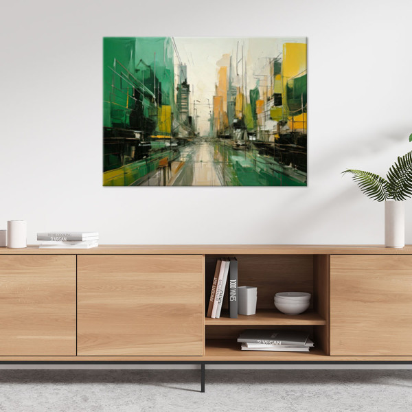 Feeby Obraz do salonu jadalni, Abstrakcyjne miasto zielony żółty 60x40