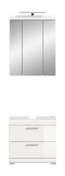 Eteka- Combinaison de salle de bain (L/H/P : 60x191x34 cm) en blanc reproduction et blanc thermoformé brillant