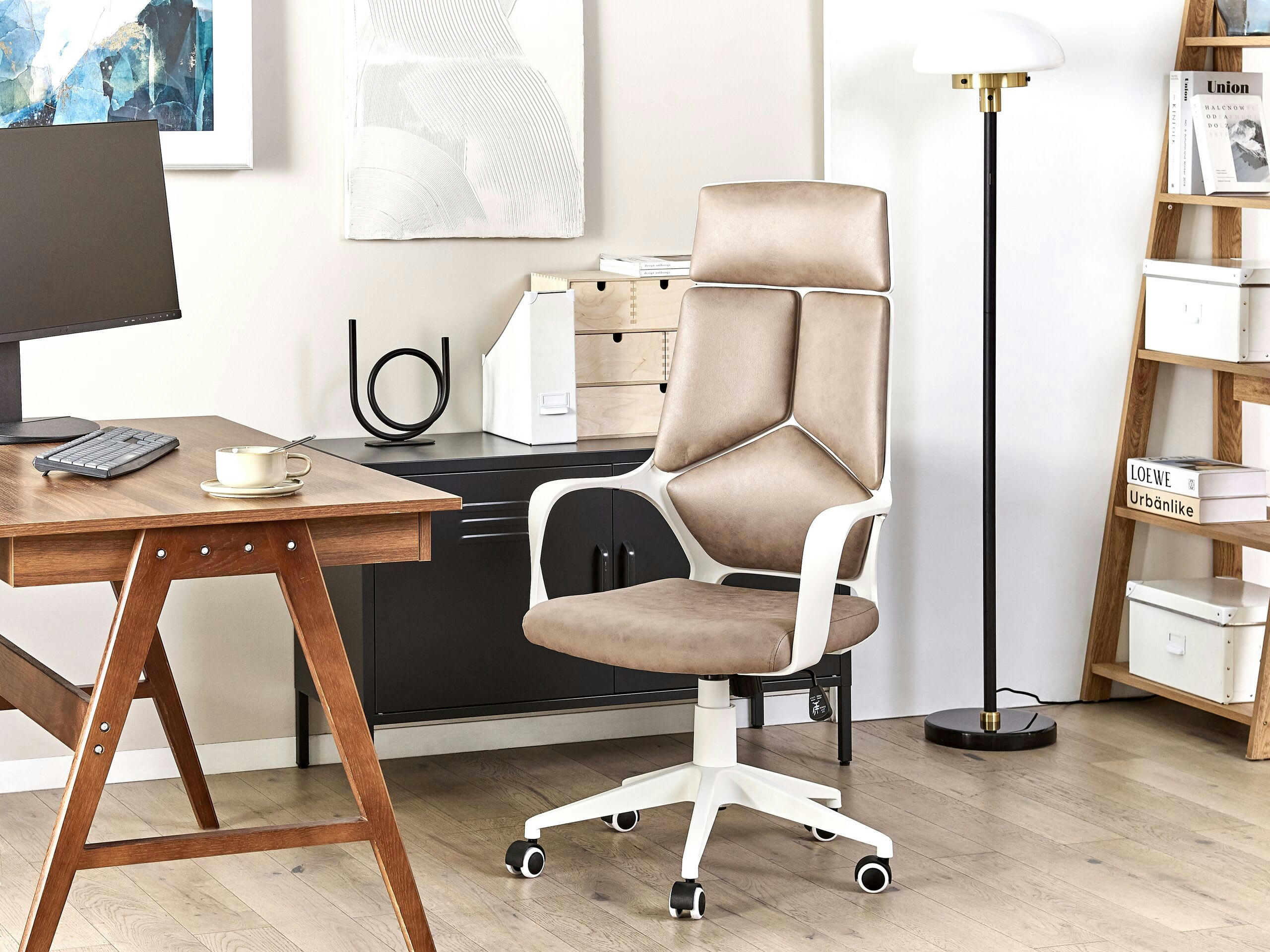 DELIGHT - Chaise de bureau moderne taupe et blanc
