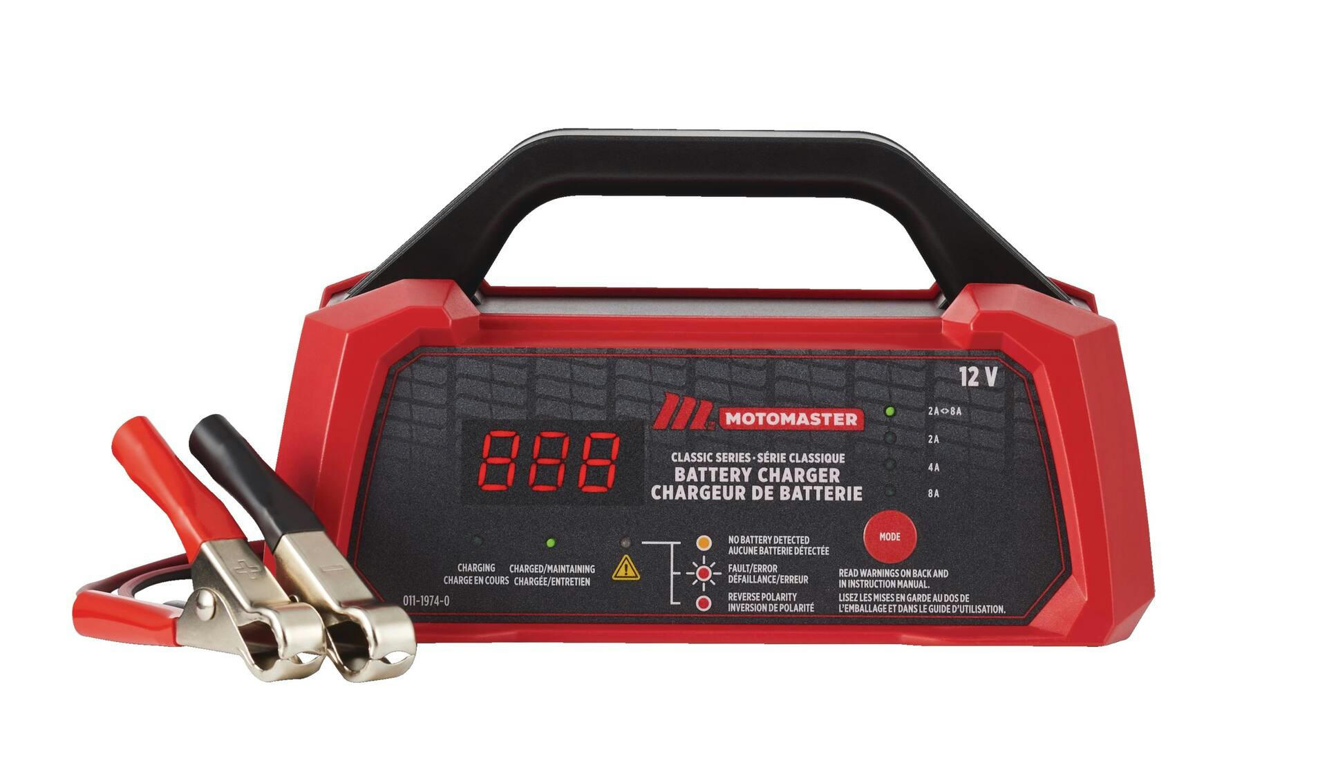 MotoMaster Classic Series Smart Battery Charger/Maintainer, Fully Automatic, 8/4/2-Amp, 12V